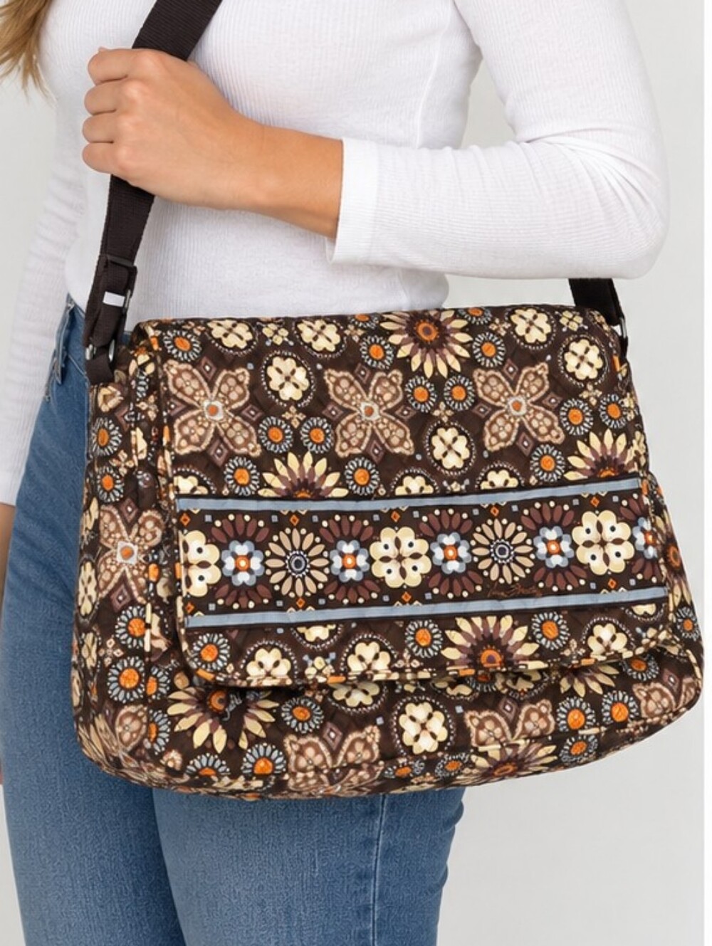 Vera Bradley Canyon Messenger Bag Retired Brown Floral Quilted Crossbody Purse